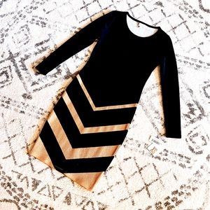 NEW NWT Black/Gold Long Sleeve Cocktail Party Wedding Dress Size XS